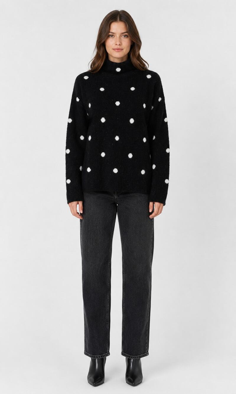 Caslon Polka Dot Mock Neck Sweater Black Ivory Womens Large New Long Sleeve